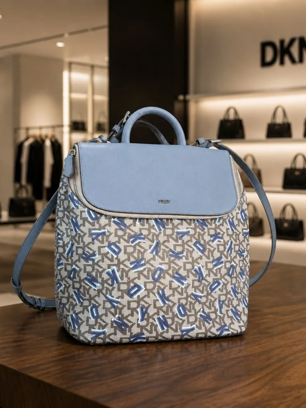DKNY Blue Logo-Print Convertible Backpack